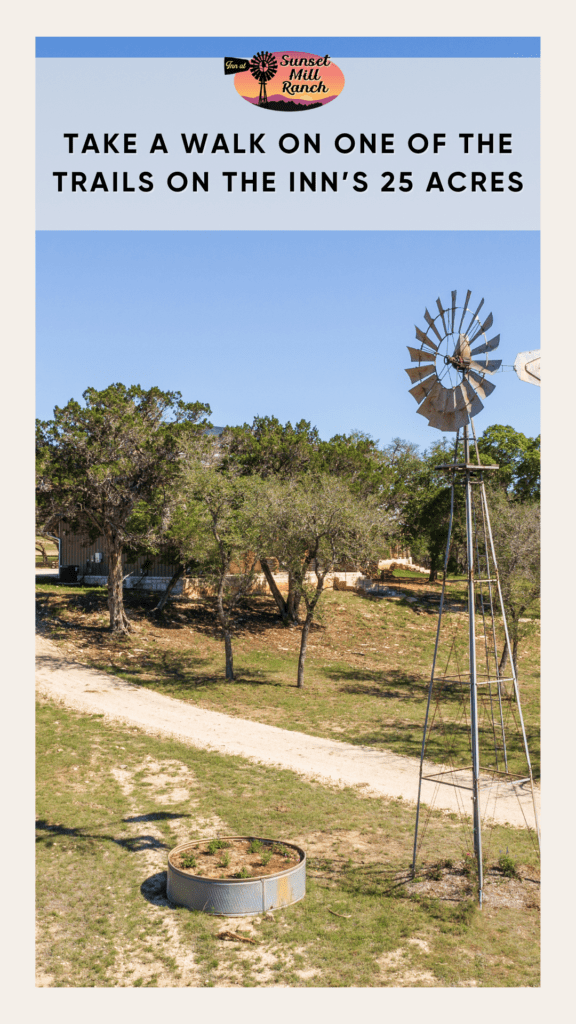 Take-a-walk - Inn at Sunset Mill Ranch image of windmill on the path