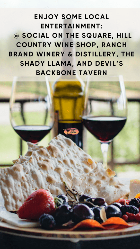 entertainment - Inn at Sunset Mill Ranch image of tow wine glasses with red crackers and fruit