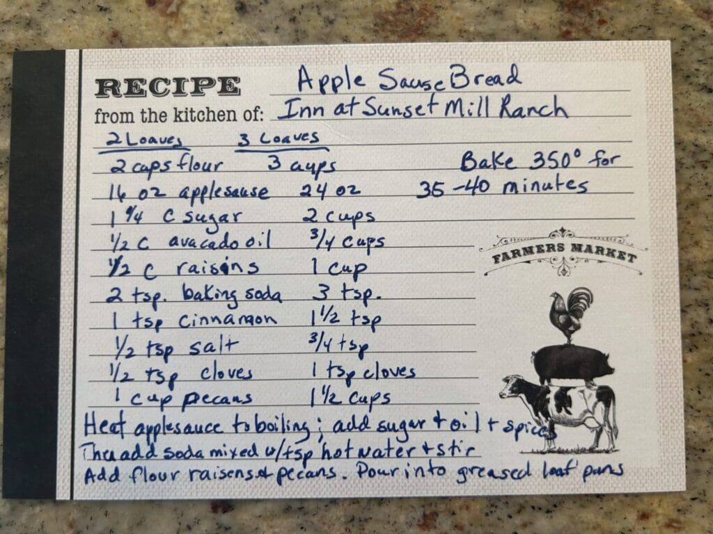 IMG_5313 - Inn at Sunset Mill Ranch Image of Applesauce Bread Recipe